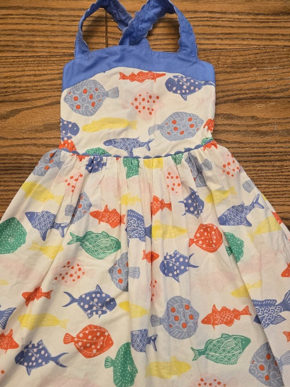 Mini Boden Fish Beach Ocean Summer Dress - Size 7-8 - Strapless Rainbow Girls.